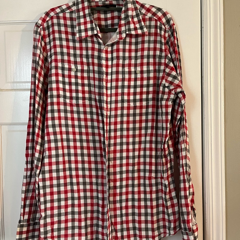 Ben Sherman Red, White & Charcoal Gray Plaid Button-Down Shirt